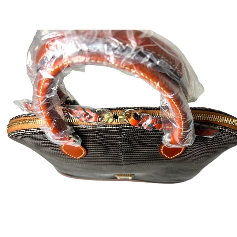 SOLD Dooney & Bourke Womens Grey Leather Lizard Embossed Zip Zip Satchel Handbag - Picture 7 of 14